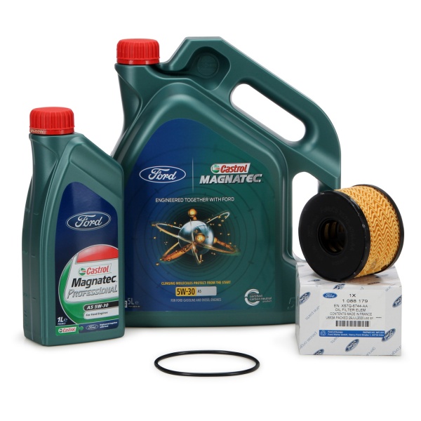 Set Ulei Motor Castrol Magnatec Ford 5W-30 A5 5L 15D5E8 + Ulei Motor Castrol Magnatec Ford 5W-30 A5 1L 15D5E6 + Filtru Ulei Oe Ford 1088179